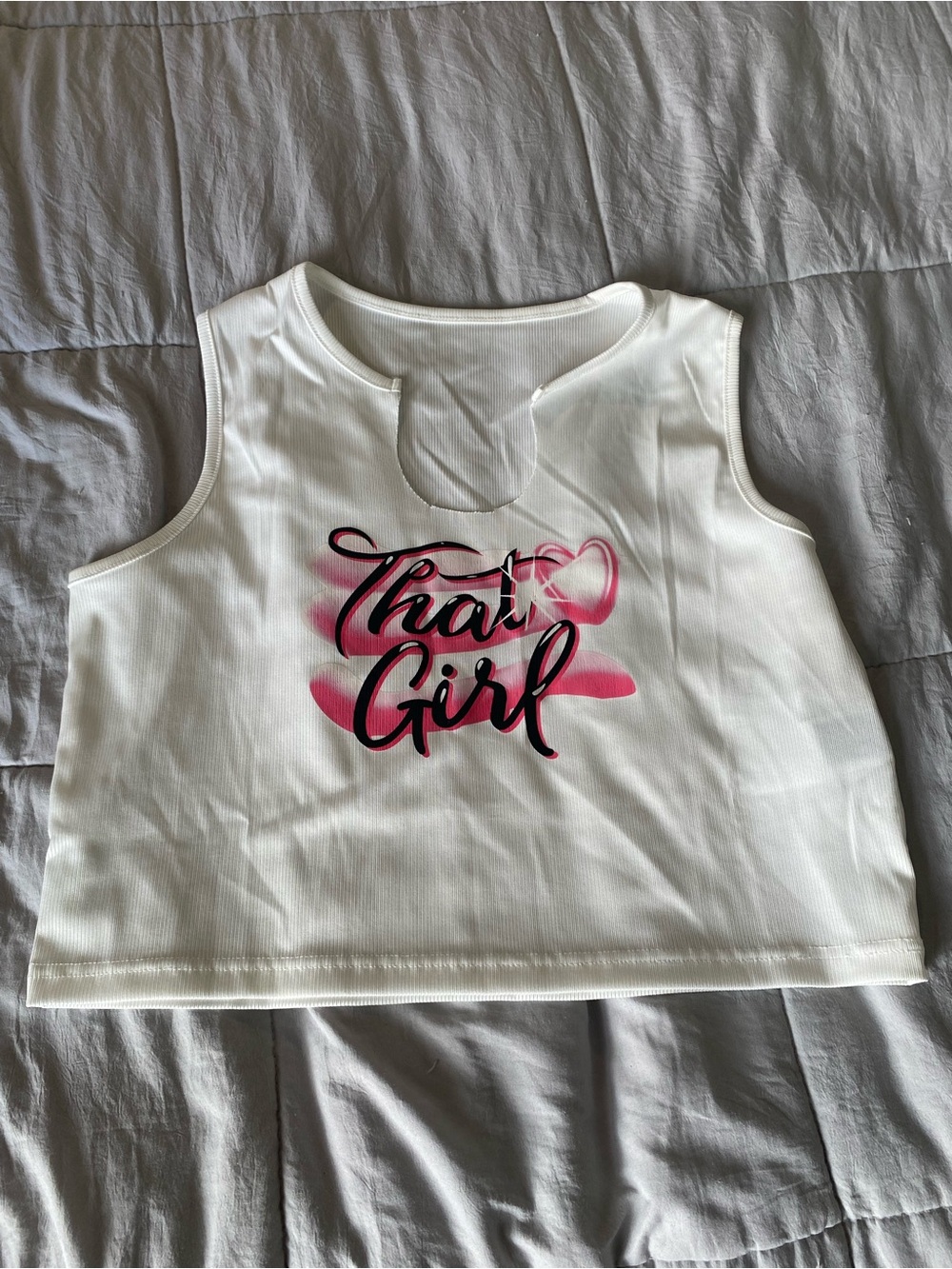 SHEIN White Tank Top with Pink & Black 'That Girl' Script